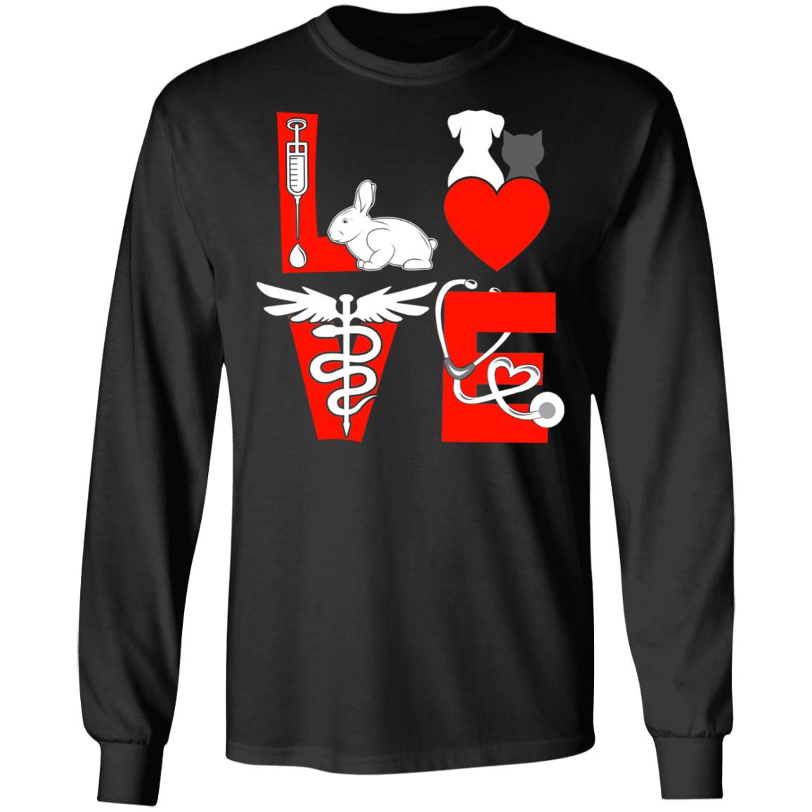 Veterinarian Technician Love Animal Sweatshirt - Vet Tech Hoodies Long Sleeves Shirts, Black, Long Sleeve