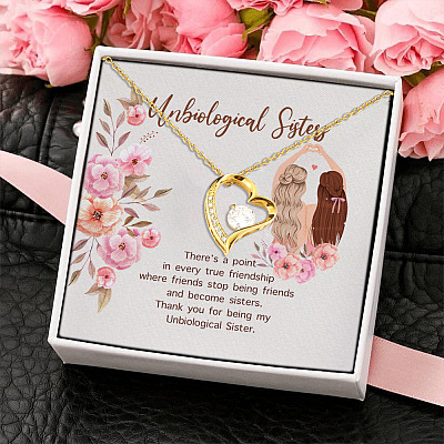 Unbiological Sisters There's a Point in Every True Friendship Forever Love Pendant Necklace