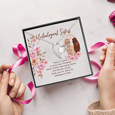 Alternative view of Unbiological Sisters There's a Point in Every True Friendship Forever Love Pendant Necklace