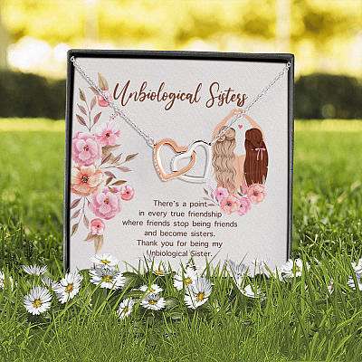 Alternative view of Unbiological Sisters There's a Point in Every True Friendship Joined Interlocking Hearts Pendant Necklace