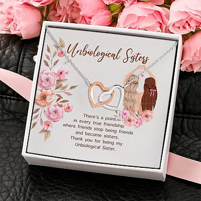 Unbiological Sisters There's a Point in Every True Friendship Joined Interlocking Hearts Pendant Necklace