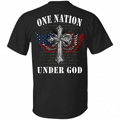 One Nation Under God T-Shirt - Jesus Cross T-shirt - Jesus Christ Shirt - American Flag Print On Back T-Shirt, Black, Unisex T-Shirt