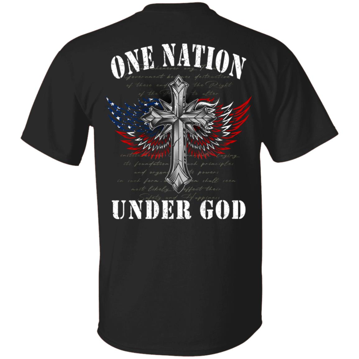 One Nation Under God T-Shirt - Jesus Cross T-shirt - Jesus Christ Shirt - American Flag Print On Back T-Shirt, Black, Unisex T-Shirt