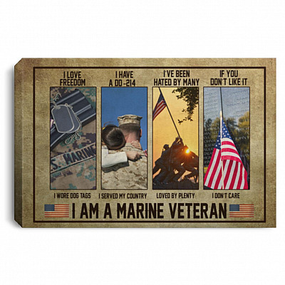 Marine Veteran I Love Freedom, White, 0.75'' Framed Canvas