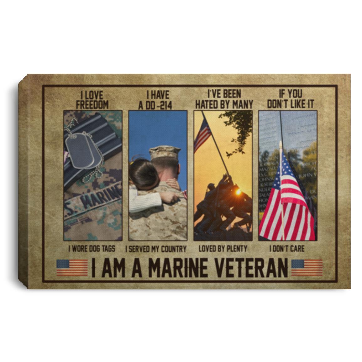 Marine Veteran I Love Freedom, White, 0.75'' Framed Canvas
