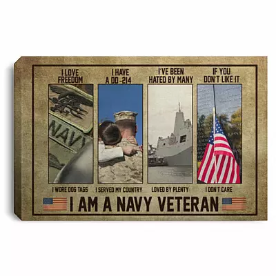 Navy Veteran I Love Freedom, White, 0.75'' Framed Canvas