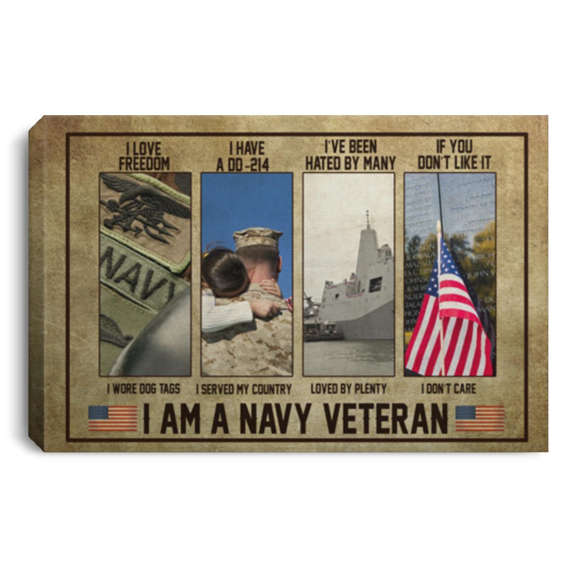 Navy Veteran I Love Freedom, White, 0.75'' Framed Canvas