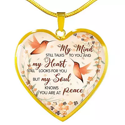 Hummingbird My Mind Still Talks To You And My Heart Still Looks Heart Pendant Necklace - Heart Luxury Necklace (Gold Plated)