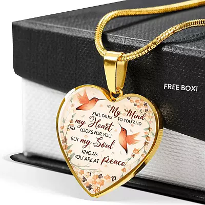 Hummingbird My Mind Still Talks To You And My Heart Still Looks Heart Pendant Necklace - Heart Luxury Necklace (Gold Plated)
