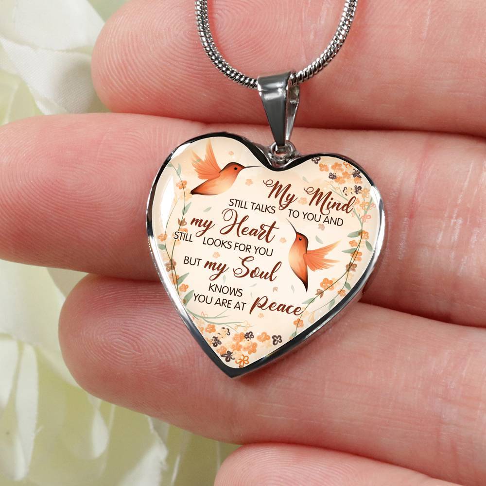 Hummingbird My Mind Still Talks To You And My Heart Still Looks Heart Pendant Necklace - Heart Luxury Necklace (Silver)