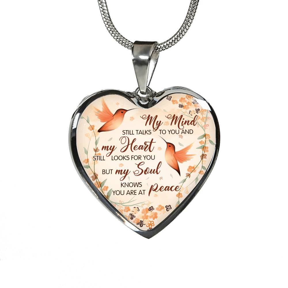 Hummingbird My Mind Still Talks To You And My Heart Still Looks Heart Pendant Necklace - Heart Luxury Necklace (Silver)