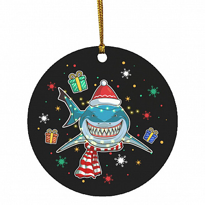 2N.Shark Christmas Shark Christmas Tree Circle Ornament Keepsake, White, Circle Ornament
