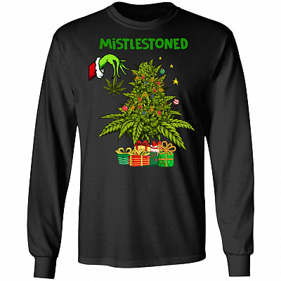 4KT. Mistlestoned Grinch (tee) Funny 2020 Christmas Mistlestoned, Black, Long Sleeve