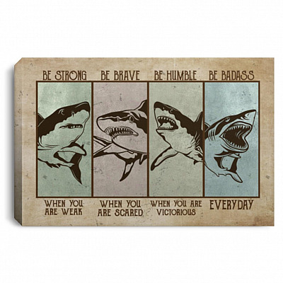 Love The Shark Be Strong Be Brave, White, 0.75'' Framed Canvas