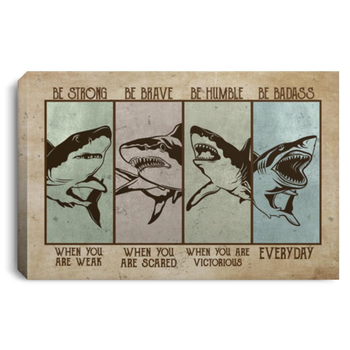 Love The Shark Be Strong Be Brave, White, 0.75'' Framed Canvas