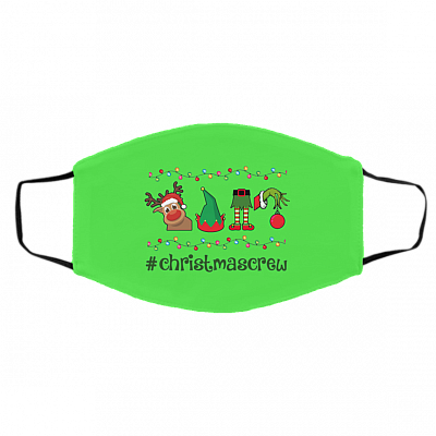 Christmas Crew Green Hand Hanging with My Gnomies Washable Reusable Custom - Printed Cloth Face Mask, Kelly, Cloth Face Cover – Medium/Large