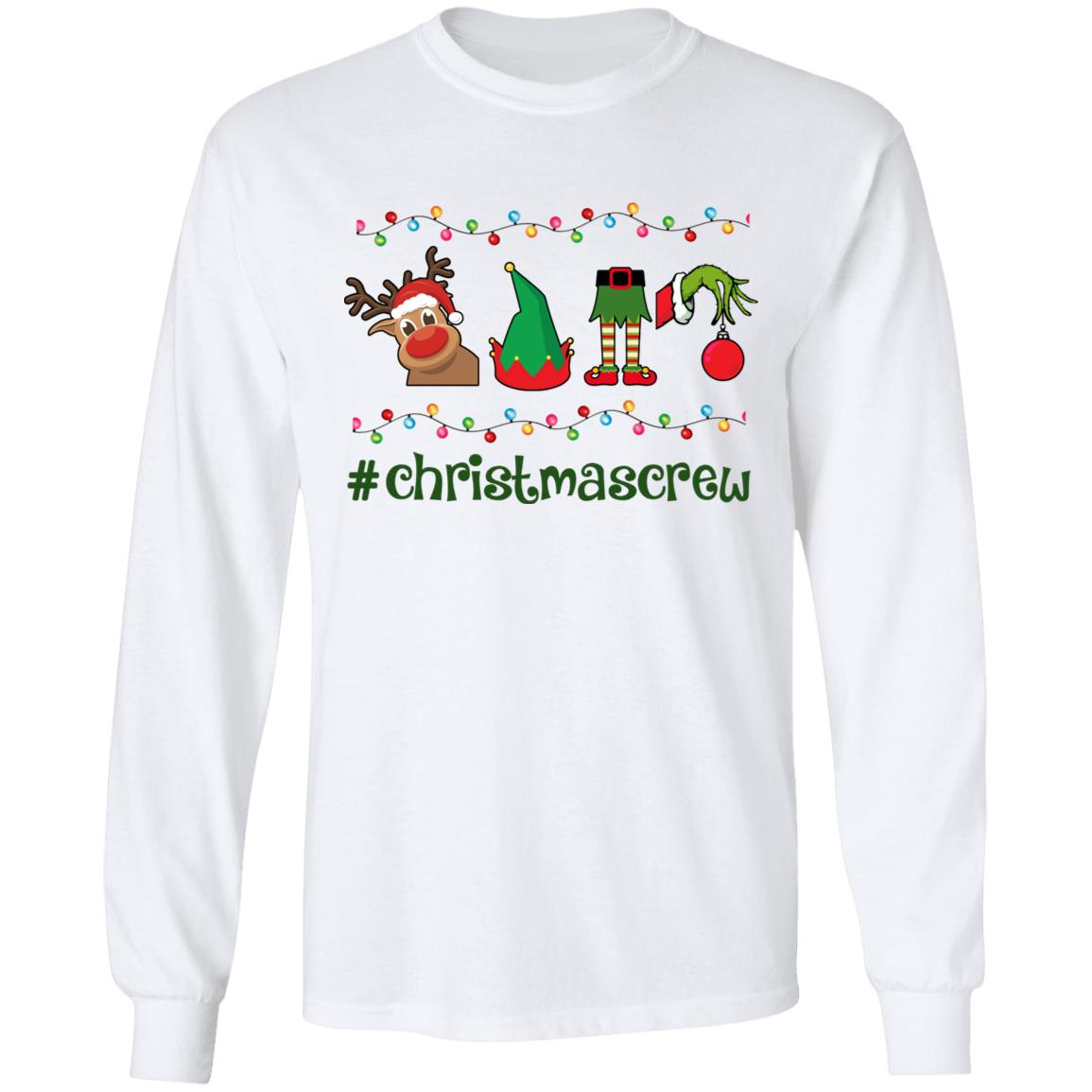 Christmas Crew Green Hand Hanging with My Gnomies Hoodie - Sweatshirt - Long Sleeve Shirt, White, Long Sleeve