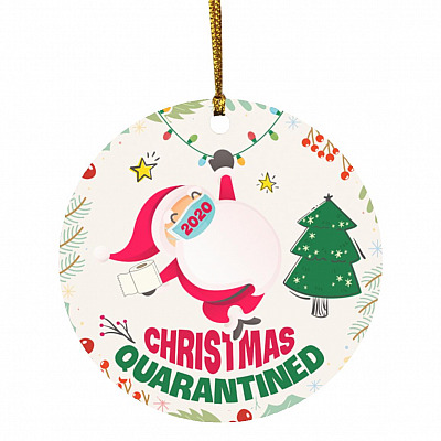 Santa Wearing Mask 2020, White, Circle Ornament