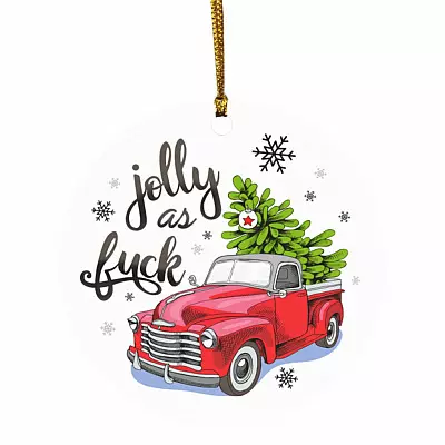 Jolly As Fck Decorative Christmas, White, Circle Ornament