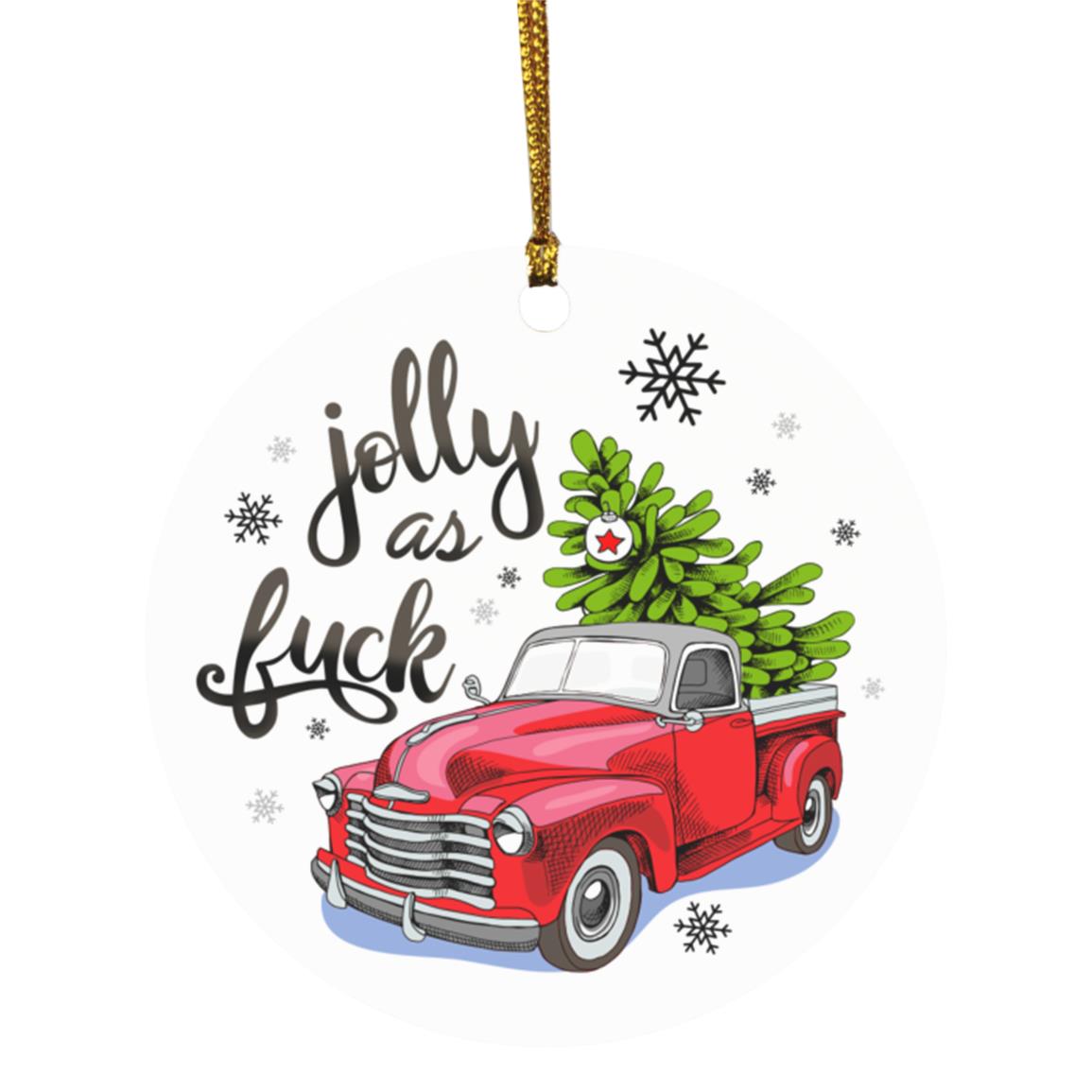 Jolly As Fck Decorative Christmas, White, Circle Ornament