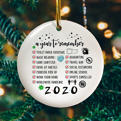 Alternative view of 2020 A Year To Remember Quarantined Pandemic Decorative Christmas Ornament - Holiday Flat Circle Ornament