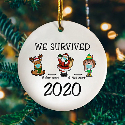 Alternative view of We Survived 2020 Christmas - Quarantine Christmas Ornament Keepsake - Circle Ornament