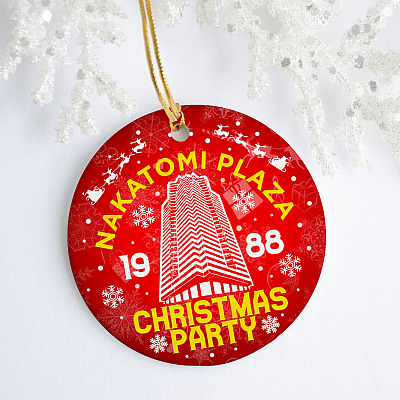 Alternative view of Nakatomi Plaza 1988 Christmas Party Ugly Sweater Christmas Ornament Keepsake - Circle Ornament