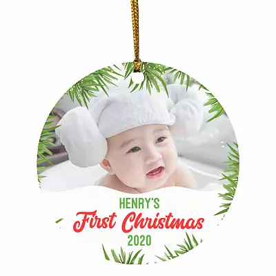 Personalized Photo Baby's First Christmas Image, White, Circle Ornament