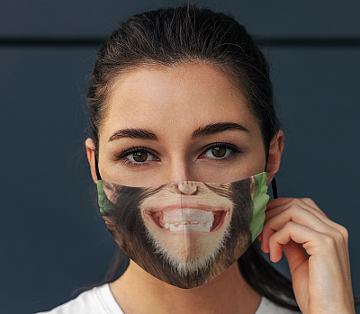 Alternative view of Laughing Chimpanzee Funny Washable Reusable Custom Printed Cloth Face Mask Cover