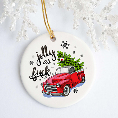 Alternative view of Jolly As Fck Decorative Christmas Ornament Keepsake - Holiday Flat Circle Ornament - Holiday Decoration Gift