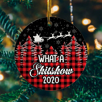 Alternative view of What A Shitshow 2020 Funny Quarantine Pandemic Circle Christmas Tree Ornament Keepsake