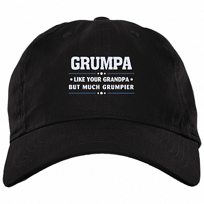 6VT. Grumpa Much Grumpier, Black, Brushed Twill Dad Cap