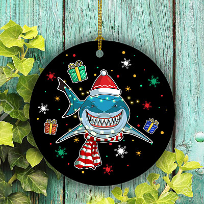 Alternative view of Shark Christmas Tree Circle Ornament Keepsake - Funny Shark Christmas Ornament