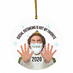 Personalized Buddy Elf Social Distancing, White, Circle Ornament Personalized Buddy Elf Social Distancing, White, Circle Ornament