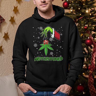 Alternative view of Mistlestoned Green Hand Weed Christmas Gift Marijuana Hoodie - Sweatshirt - Long Sleeve Shirt