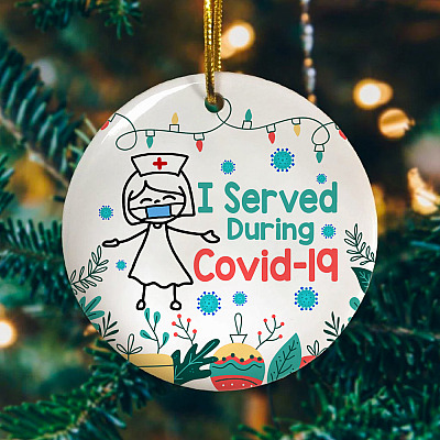 Alternative view of I Served During Pandemic Strong Nurse Meme Circle Christmas Ornament Keepsake - Strong Nurse Xmas Ornament