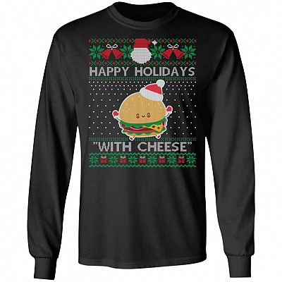 4VT. Happy Holiday Cheese, Black, Long Sleeve