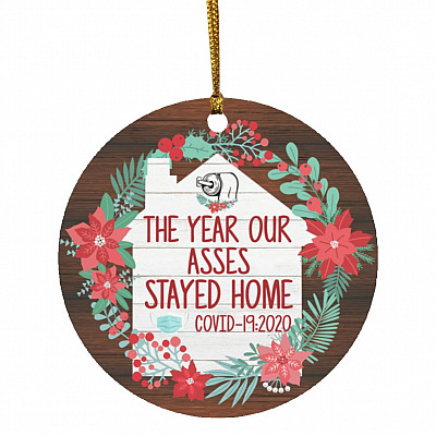 4KNG. Stayed Home(4), White, Circle Ornament