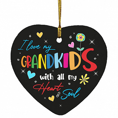 1O. Love Grandkids, White, Heart Ornament