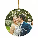 Personalized Photo Our First Christmas, White, Circle Ornament Personalized Photo Our First Christmas, White, Circle Ornament