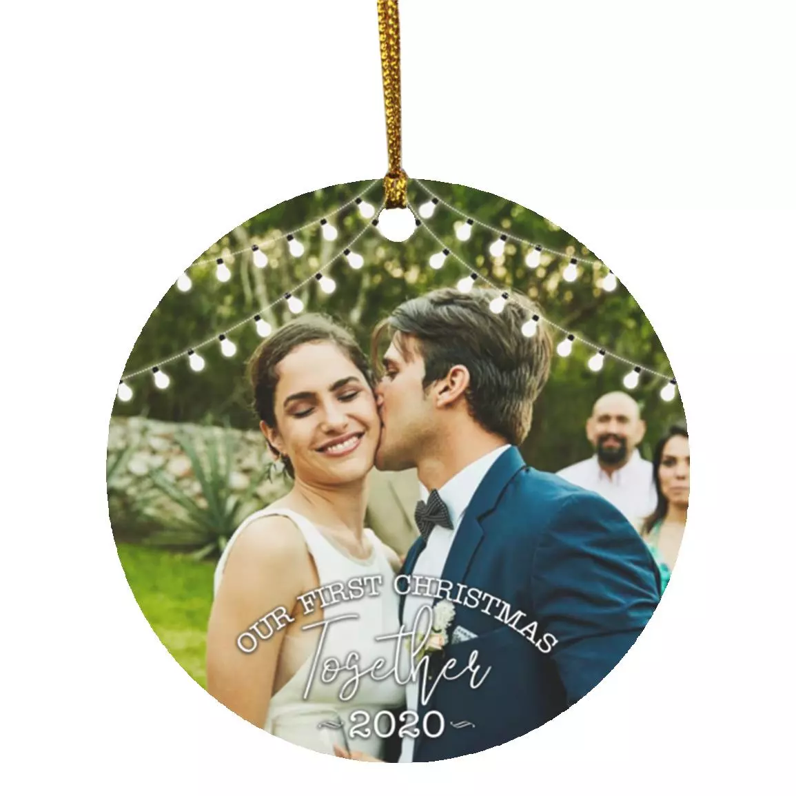 Personalized Photo Our First Christmas, White, Circle Ornament Personalized Photo Our First Christmas, White, Circle Ornament
