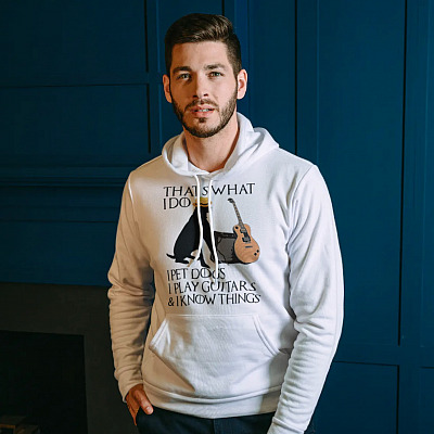 Alternative view of That's What I Do I Pet Dogs I PLay Guitars And I Know Things Funny Dog Lover Guitarist Hoodie - Sweatshirt