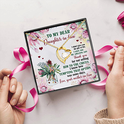 To My Dear Daughter In Law I Gave You My Amazing Son Forever Love Heart Pendant Necklace