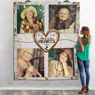 Alternative view of Custom Photo Always In Our Hearts - Personalized Image Memorial Arctic Fleece Blanket - Mink Sherpa Blanket