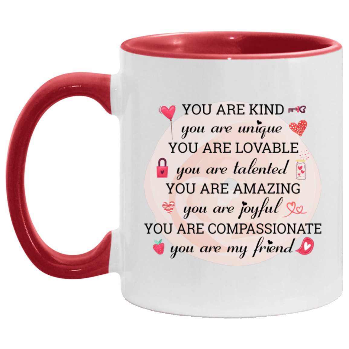 You Are Kind You Are Unique Accent Mug, White/Red, 11 oz. Accent Mug