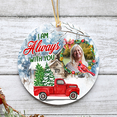 Alternative view of Custom Photo I Am Always With You - Personalized Image Red Cardinal Circle Christmas Ornament Keepsake