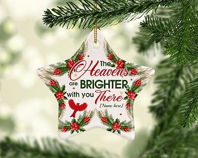 Alternative view of Personalized Cardinal The Heavens Are Brighter With You There Memorial Christmas Ornament Keepsake - Star Ornament