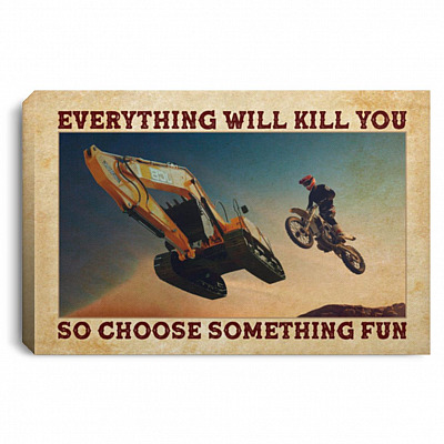Motocross Excavator Canvas Prints, White, 0.75'' Framed Canvas