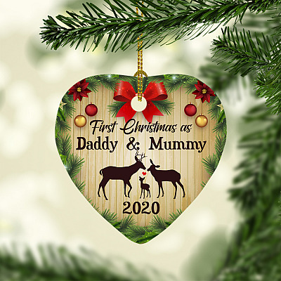 Alternative view of First Christmas As Mummy And Daddy 2020 Flat Heart Ornament - Holiday Baby First Christmas Decoration Gift