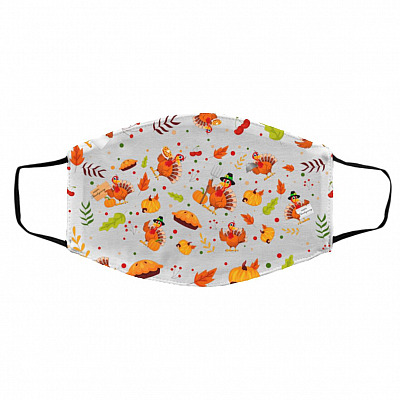 Turkey Thanksgiving Pattern Cloth Face Mask Cover, White, Cloth Face Cover – Medium/Large